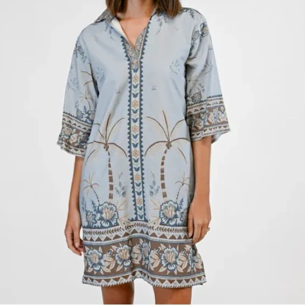 Marigold by Victoria Dunn Floral Dress - Light Blue & Brown NWT Size Large